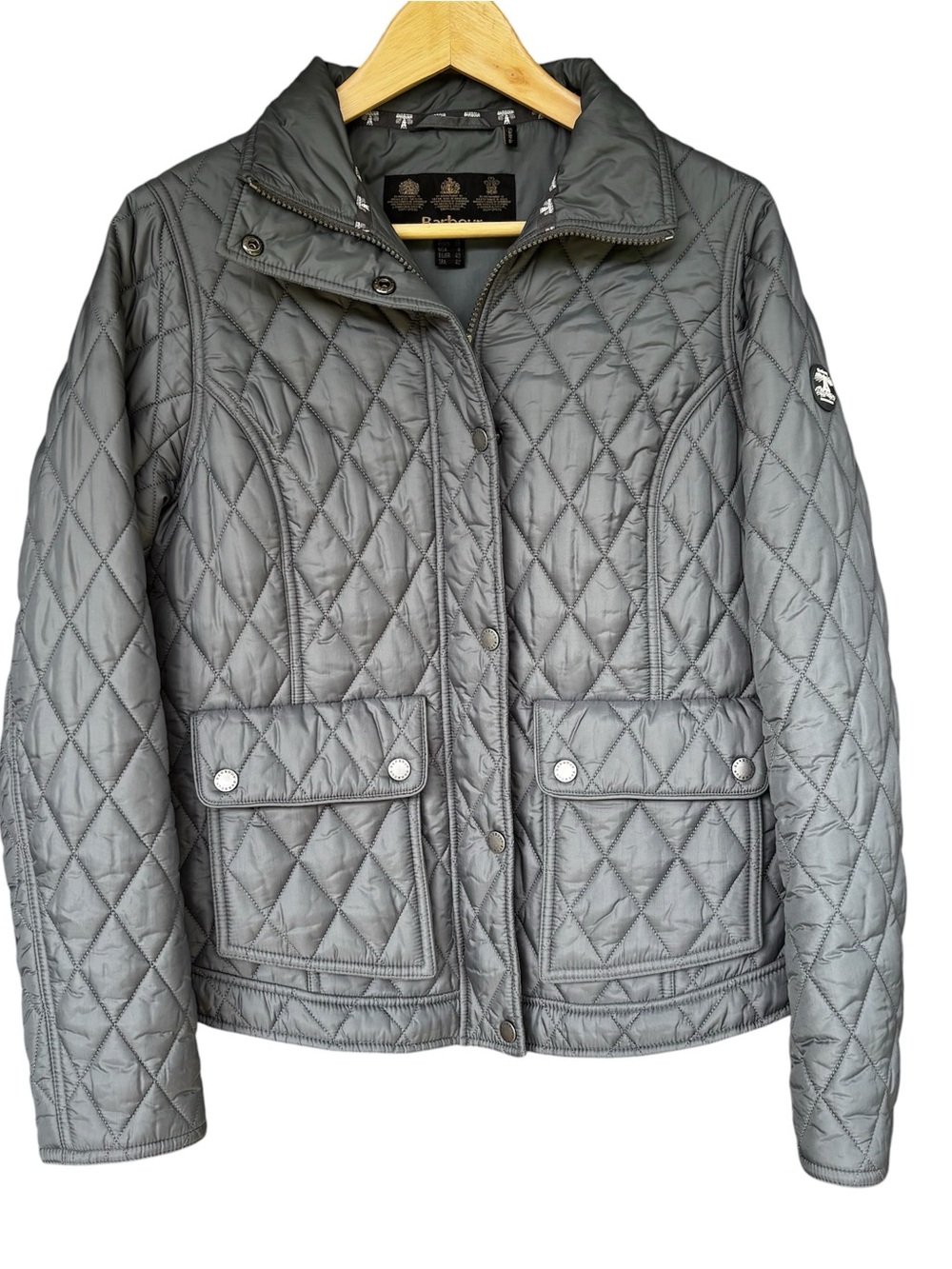 Barbour Quilted Women US 8 Jacket Gray Full Zip Pockets Heritage Prep Luxury